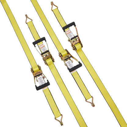 Ratchet Tie Down Straps (4PK), 5000 lb Break Strength, Double J Hook Includes 4 Premium 2" x 15' Rachet Tie Downs with Padded Handles, for Moving Securing Cargo, Appliances, Lawn Equipment