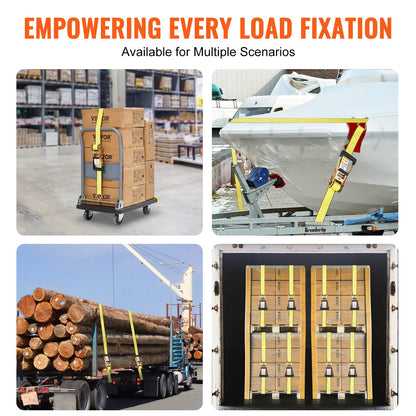 Ratchet Tie Down Straps (4PK), 10000 lb Break Strength, Double J Hook Includes 4 Premium 2" x 27' Rachet Tie Downs with Padded Handles, for Moving Securing Cargo, Appliances, Lawn Equipment