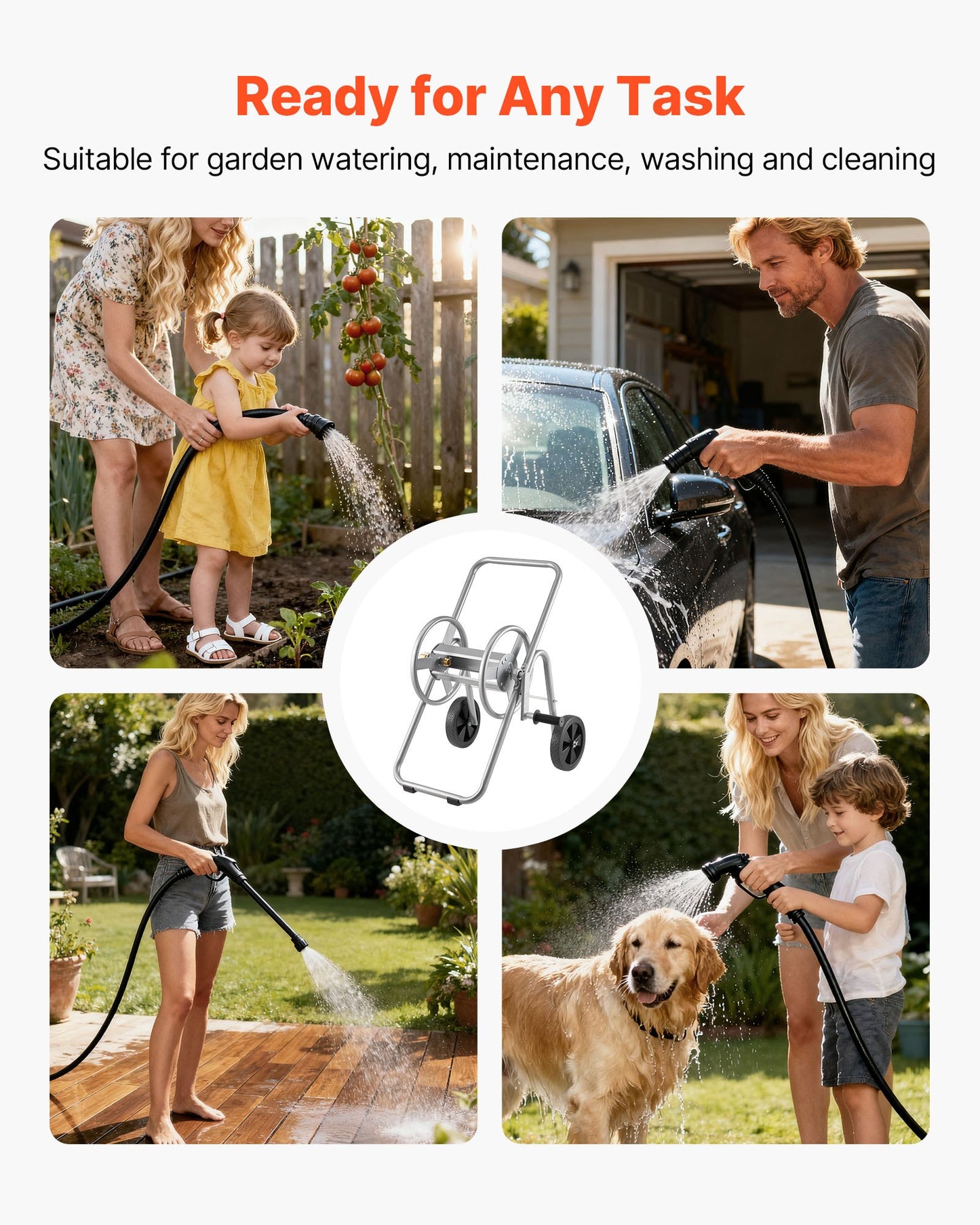 Slangvagn, rymmer upp till 175 fot 5/8'' slang (slang ingår ej), trädgårdsvattenslangvagnar mobila verktyg med hjul, kraftig pulverlackerad stål utomhusplantering för trädgård, gård, gräsmatta