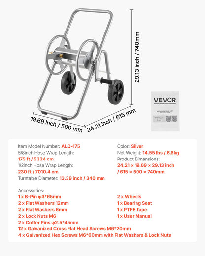 Slangvagn, rymmer upp till 175 fot 5/8'' slang (slang ingår ej), trädgårdsvattenslangvagnar mobila verktyg med hjul, kraftig pulverlackerad stål utomhusplantering för trädgård, gård, gräsmatta