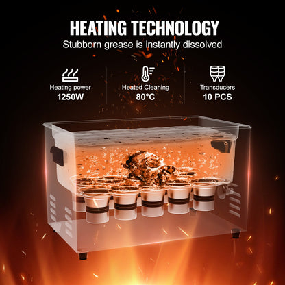 30L sonisk rengöringsmaskin, 600W digital ultraljudsrengöringsmaskin med uppgraderad avgasning och skonsamt läge, 40kHz industriell ultraljudsrengöring med timer och värmare för smyckesverktyg med retainer