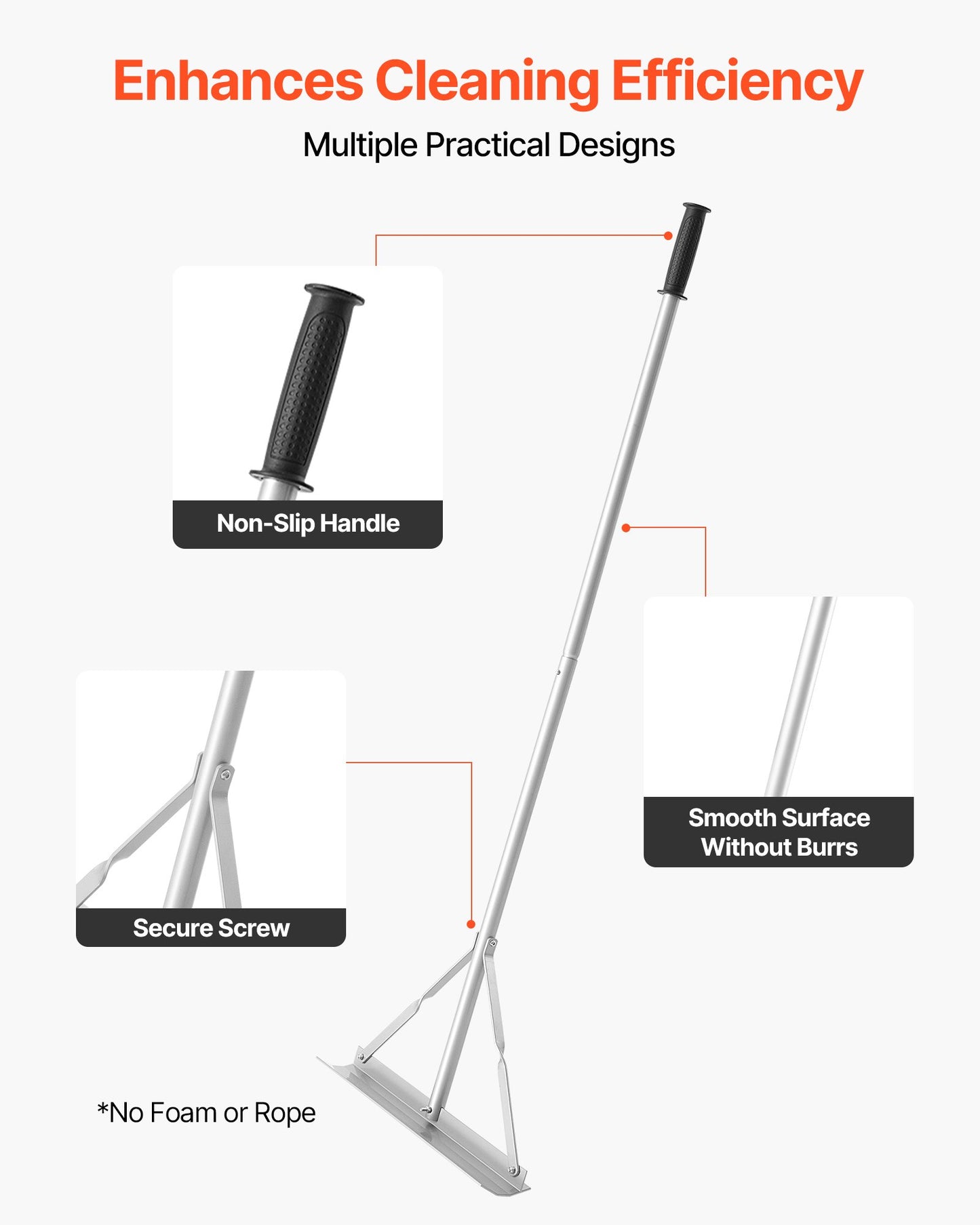 Landscape Rake, 1510 mm Handle 508 mm Wide Head, Large Heavy Duty Aluminum Landscaping Level, Asphalt Rake Tool for Asphalt & Land Leveling, Concrete Paving, Sand Flattening, No Teeth