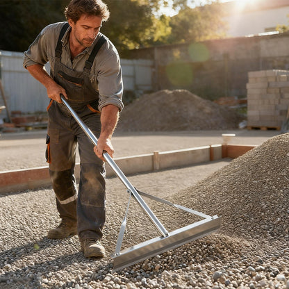 Landscape Rake, 1510 mm Handle 508 mm Wide Head, Large Heavy Duty Aluminum Landscaping Level, Asphalt Rake Tool for Asphalt & Land Leveling, Concrete Paving, Sand Flattening, No Teeth