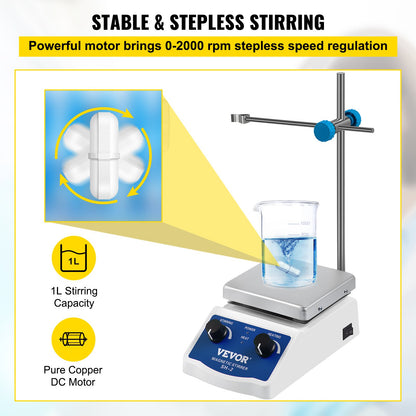 SH-2 Magnetic Stirrer Laboratory Magnetic Stirrer Hotplate 2000ml Mixing Capacity with Heating Plate Heating Mixer Digital Display