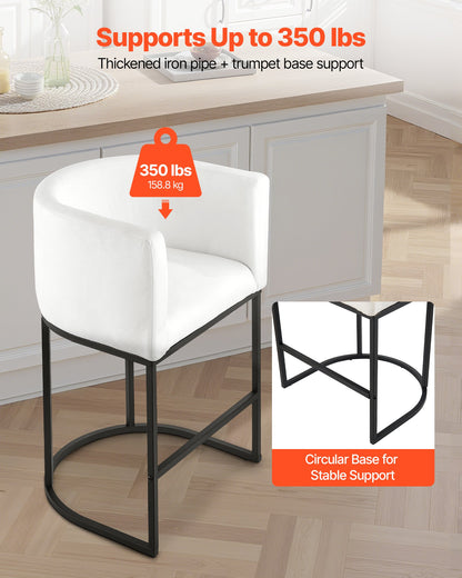 Bar Stool Set of 3, 63cm Counter Height Stools, Counter Barstool with Backrest, Arm, Metal Frame, and Footrest, Accent Fabric Bar Chair, Island Barstools for Kitchen, Dining Room, White