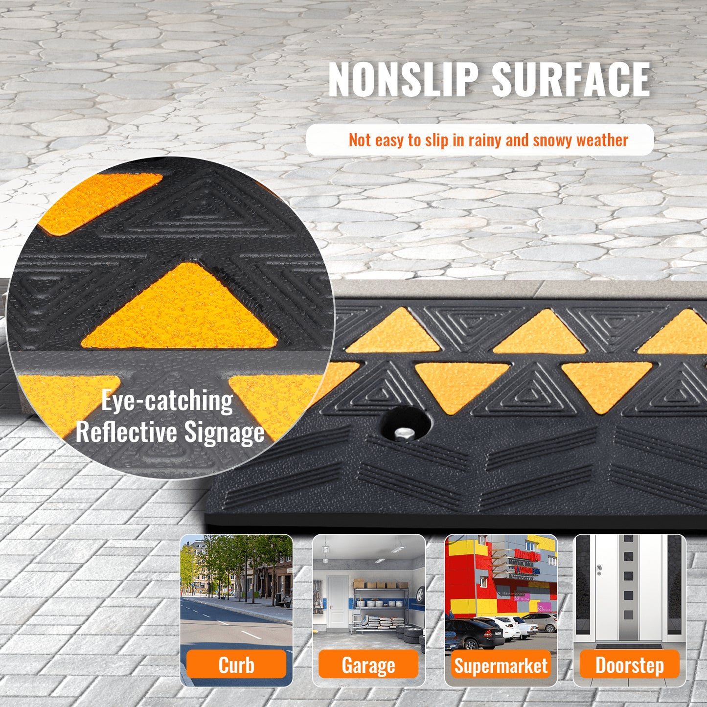 Rubber Curb Ramp 9 cm Rise Height Sidewalk Curb Ramp, 25 cm Width 100 cm Length Driveway Ramp for Curb, 15T Heavy Duty Rubber Ramp for Forklifts, Trucks, Buses, Cars, Wheelchairs, Bikes