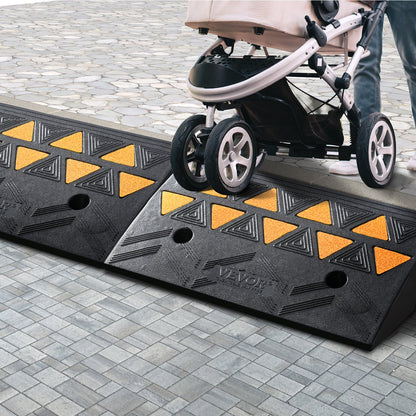 Rubber Curb Ramp 2 Pack, 4.3" Rise Height Heavy-Duty 33069 lbs/15 T Capacity Threshold Ramps, Driveway Ramps with Stable Grid Structure for Cars, Wheelchairs, Bikes, Motorcycles