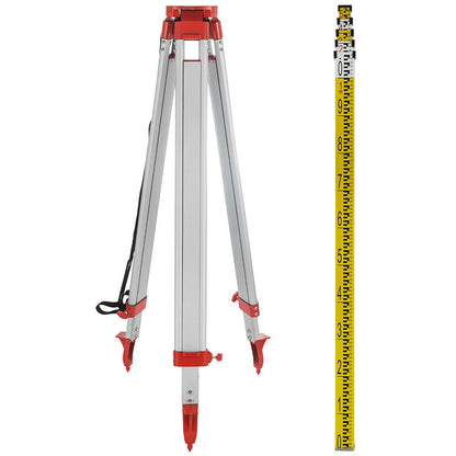 1.65M Aluminum Tripod + 5M 5 Section Dumpy Laser Level Staff for Rotary Laser Level