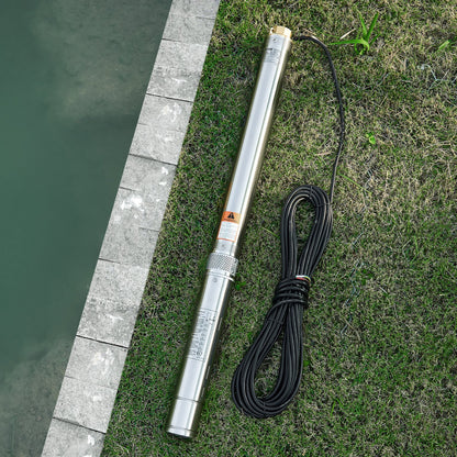 Deep Well Submersible Pump, 550W Output Power, 230V, 100 L/min Flow 53 m(174 ft) Head, with 20 m(65.62 ft) Cord External Control Box, Stainless Steel Water Pump, for Industrial Irrigation and Home Use, IP68