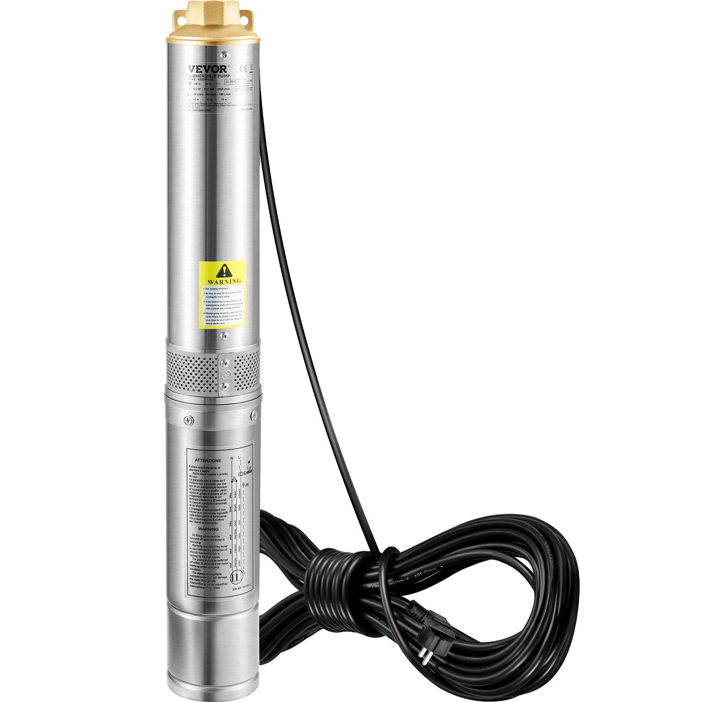 Deep Well Submersible Pump, 750W 230V/50Hz, 100L/min 66 m Head Sand Resistant <5%, 20 m Electric Cord, 7.6 cm Stainless Steel Water Pumps for Industrial, Irrigation & Home Use, IP68 Waterproof