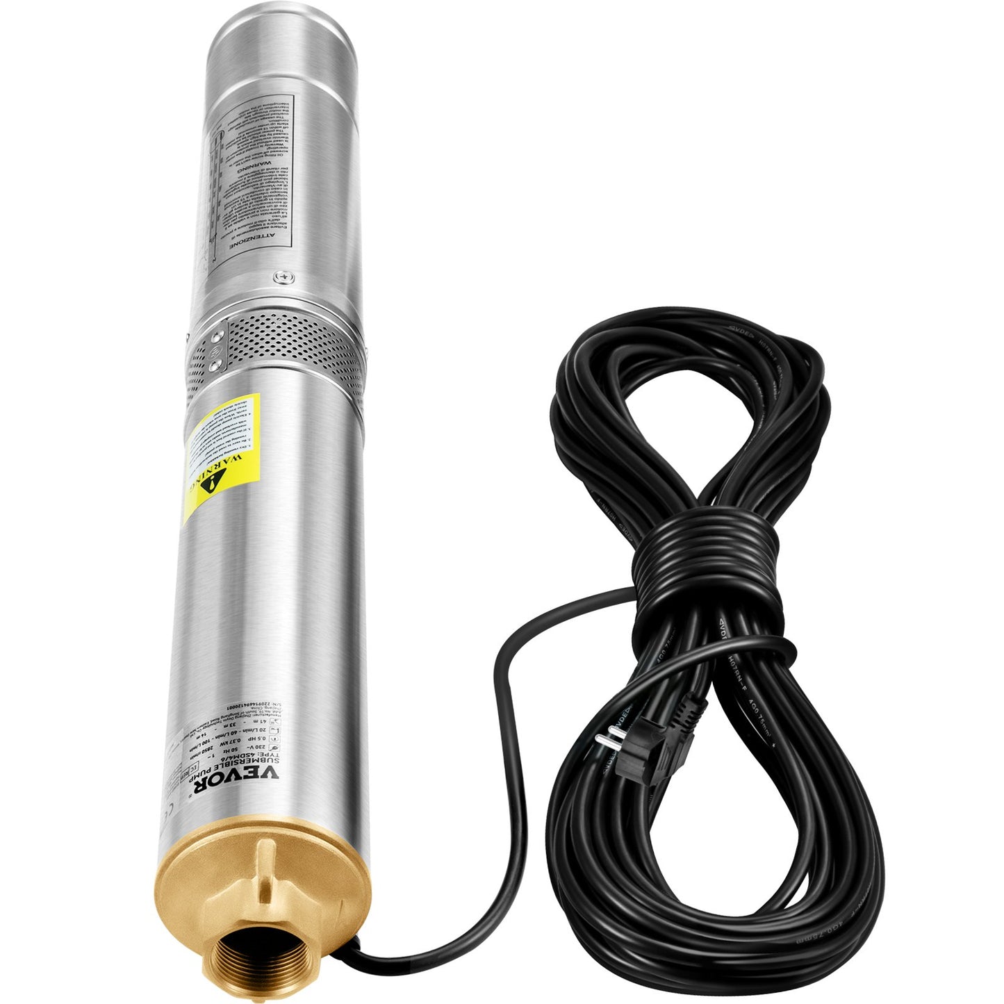 Deep Well Submersible Pump, 750W 230V/50Hz, 100L/min 66 m Head Sand Resistant <5%, 20 m Electric Cord, 7.6 cm Stainless Steel Water Pumps for Industrial, Irrigation & Home Use, IP68 Waterproof