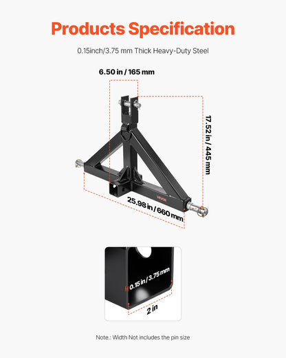 3-punktsfäste med 5 cm fäste, 3-punkts snabbfäste, kapacitet 1,460 kg, dragstångsadapter för kraftig traktor, kompatibel med Kubota, Mahindra, John Deere, Massey Ferguson