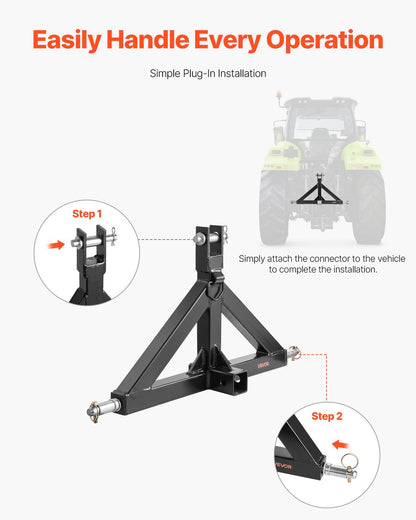 3-punktsfäste med 5 cm fäste, 3-punkts snabbfäste, kapacitet 1,460 kg, dragstångsadapter för kraftig traktor, kompatibel med Kubota, Mahindra, John Deere, Massey Ferguson