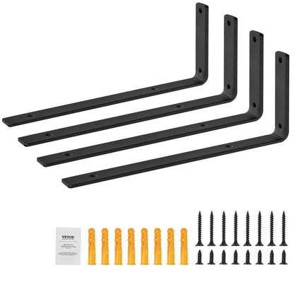 Shelf Bracket, Heavy Duty Floating Shelf Brackets 10 x 6 in, 4 Pcs Brackets for Shelves, 5mm Thick Matte Black L Shelf Bracket,Steel Shelving Brackets with 160 lbs Load Capacity