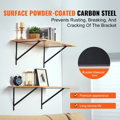 Shelf Bracket, 18 x 12 in 12 Pcs, Heavy Duty Floating Shelf Brackets, Brackets for Shelves, 3mm Thick Matte Black Triangle Shelf Bracket,Steel Shelving Brackets with 160 lbs Load Capacity