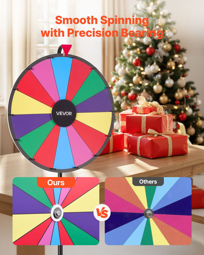 610 mm Spinning Prize Wheel, 14 Slots Spinning Wheel with Tripod, Adjustable Height Win Fortune Roulette with a Dry Erase and 2 Markers, 6 Colors, Easy Assembly, for Party Pub Trade Show Carnival