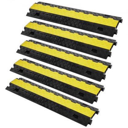 5 PCs Cable Protector Ramp, 2 Channel, 10000 kg/axle Capacity 91.8x25x4.3 cm Heavy Duty TPU Wire Cover Ramp Hose Protector Ramp Driveway, Traffic Speed Bump with TPR Flip-Open Top Cover, for Indoor & Outdoor