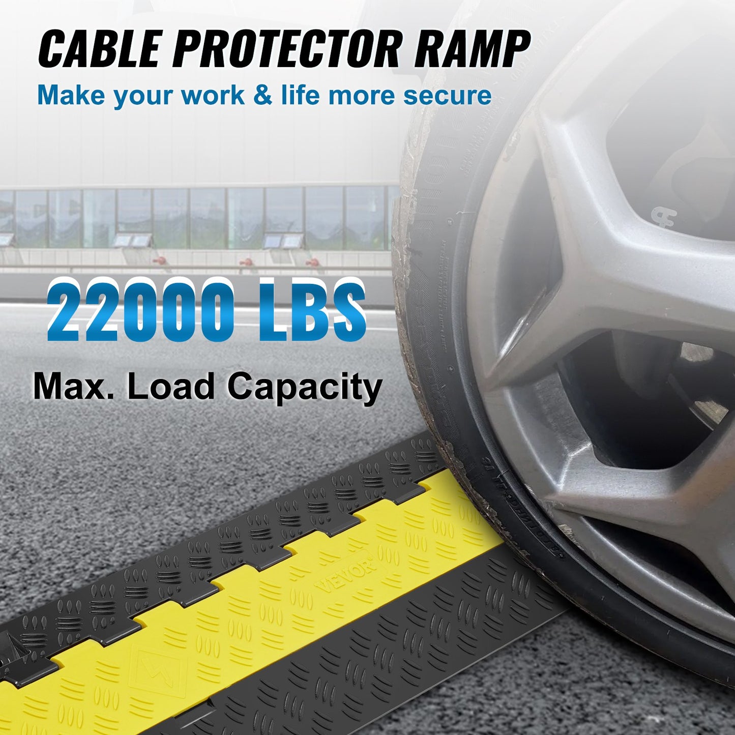 5 PCs Cable Protector Ramp, 2 Channel, 10000 kg/axle Capacity 91.8x25x4.3 cm Heavy Duty TPU Wire Cover Ramp Hose Protector Ramp Driveway, Traffic Speed Bump with TPR Flip-Open Top Cover, for Indoor & Outdoor