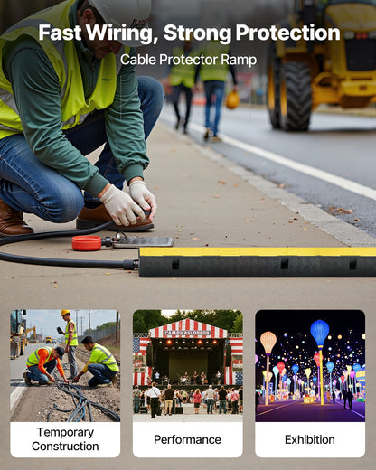 Cable Protector Ramp, 9,979 kg/axle Capacity, 1 Channel Heavy Duty Rubber Cord Hose Wire Cover, 70 x 50 mm Channel, Traffic Speed Bump with Flip-Open Top Cover, for Indoor Outdoor Use, 1 Pack