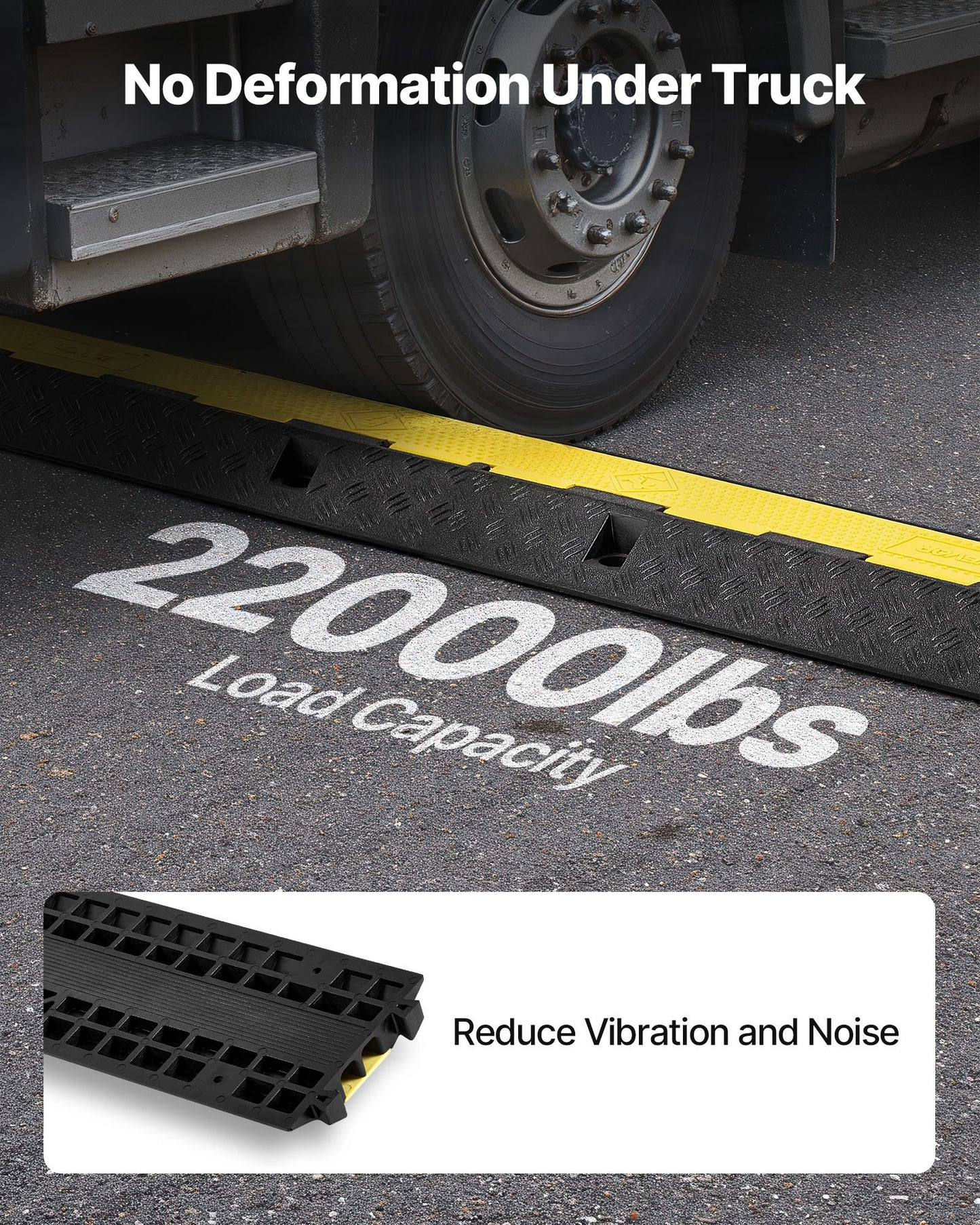 Cable Protector Ramp, 9,979 kg/axle Capacity, 1 Channel Heavy Duty Rubber Cord Hose Wire Cover, 70 x 50 mm Channel, Traffic Speed Bump with Flip-Open Top Cover, for Indoor Outdoor Use, 1 Pack