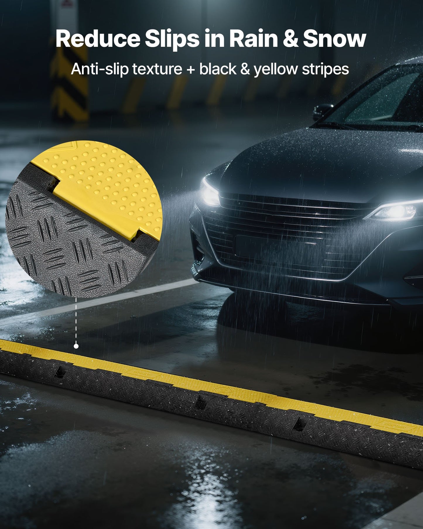 Cable Protector Ramp, 9,979 kg/axle Capacity, 1 Channel Heavy Duty Rubber Cord Hose Wire Cover, 70 x 50 mm Channel, Traffic Speed Bump with Flip-Open Top Cover, for Indoor Outdoor Use, 1 Pack