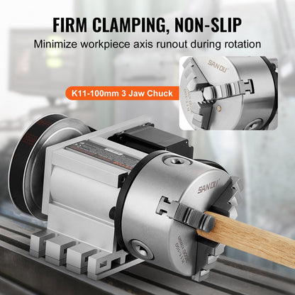 Dividing Head, K11-100mm 3-Jaw Chuck, CNC Router Milling Machine Rotational Axis 4th Axis A Axis Indexing Head, 66 mm(2.6")/65 mm Center Height MT2 Tailstock 6:1 Gear Ratio, Universal for Engraving