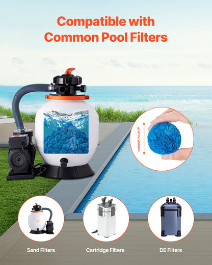 Pool Filter Balls for Sand Filter, 0.7 kg/1.5 lbs, Filter Balls Replace Pool Filter Sand, Reusable Blue Polyester Fiber Filter Media with Wash Bag, for Swimming Pool Aquarium Tank Above Ground Pool