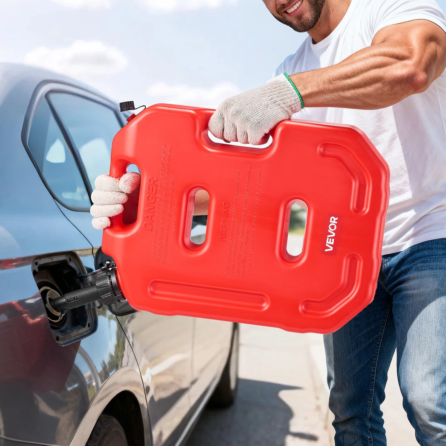 Fuel Container, 10 L, Gas Can with Spout and Lockable Bracket, 15 L/min Max Flow Rate, Secure & Leak-proof, Portable Flat Fluid Container for Most Cars Motorcycle ATV UTV, Red