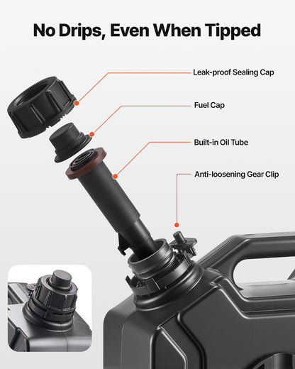 Fuel Container, 5 L, Gas Can with Spout and Lockable Bracket, 15 L/min Max Flow Rate, Secure & Leak-proof, Portable Flat Fluid Container for Most Cars Motorcycle ATV UTV, Black