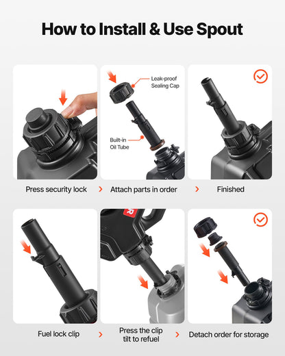 Fuel Container, 5 L, Gas Can with Spout and Lockable Bracket, 15 L/min Max Flow Rate, Secure & Leak-proof, Portable Flat Fluid Container for Most Cars Motorcycle ATV UTV, Black