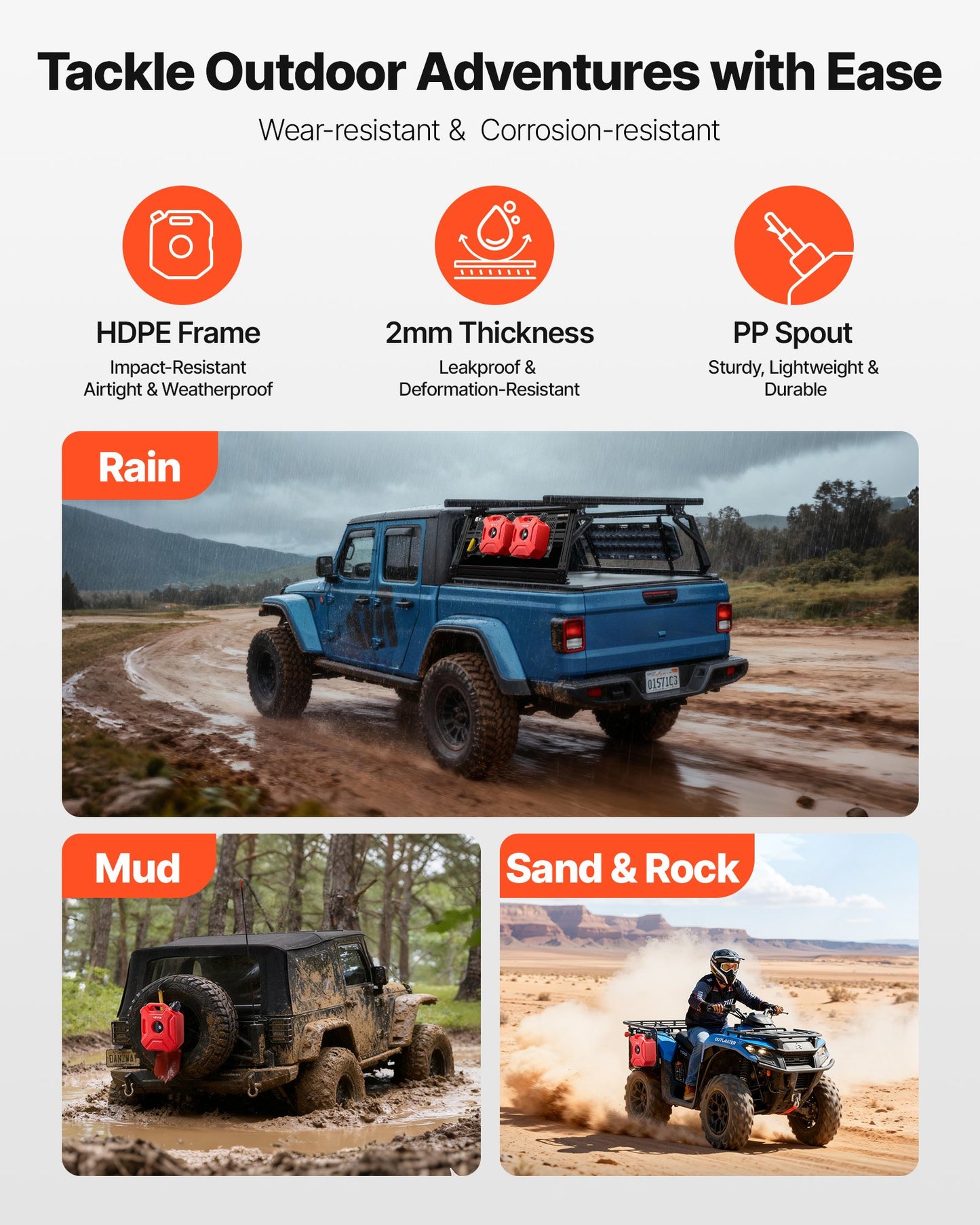 Fuel Container, 5 L, Gas Can with Spout and Lockable Bracket, 15 L/min Max Flow Rate, Secure & Leak-proof, Portable Flat Fluid Container for Most Cars Motorcycle ATV UTV, Red