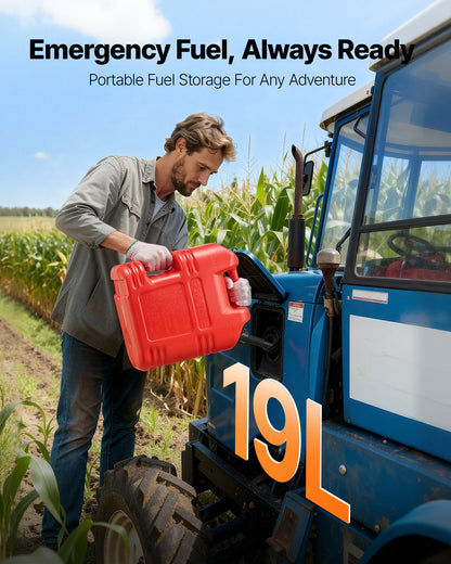 Fuel Container, 19 L, Gas Tank with Spout & Clear Scale, 15 L/min Max Flow Rate, Secure & Leak-proof, Portable Flat Fluid Container for Most Cars Motorcycle ATV UTV, Red, 4 Packs