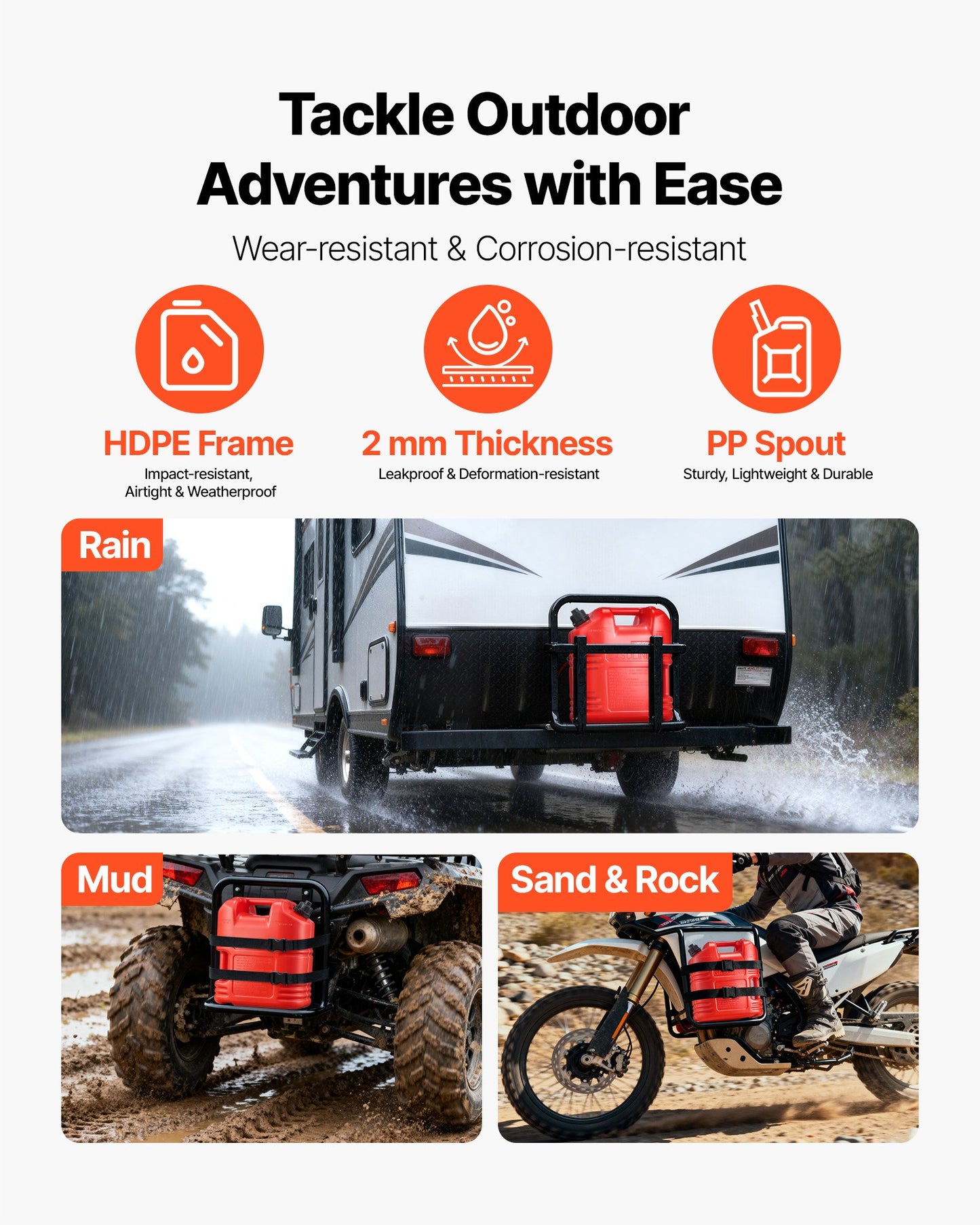 Fuel Container, 19 L, Gas Tank with Spout & Clear Scale, 15 L/min Max Flow Rate, Secure & Leak-proof, Portable Flat Fluid Container for Most Cars Motorcycle ATV UTV, Red, 4 Packs