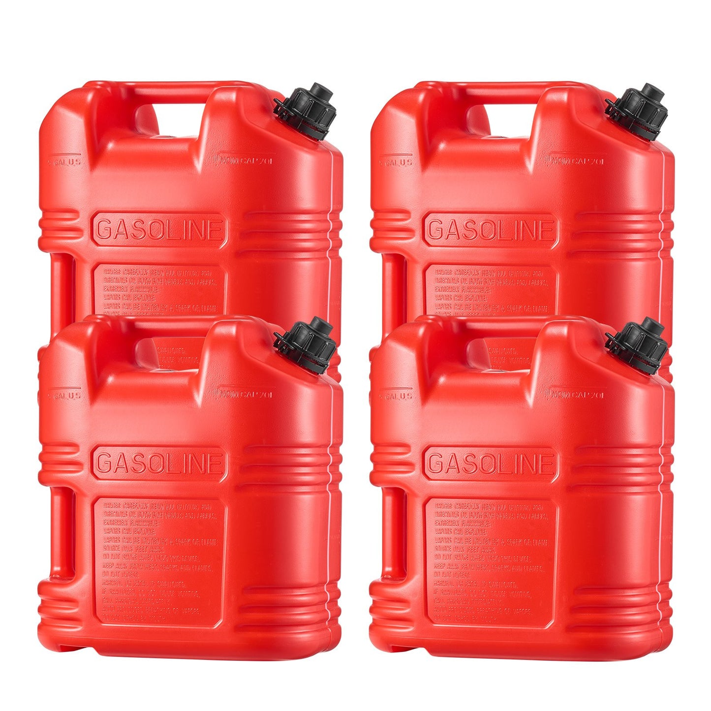 Fuel Container, 19 L, Gas Tank with Spout & Clear Scale, 15 L/min Max Flow Rate, Secure & Leak-proof, Portable Flat Fluid Container for Most Cars Motorcycle ATV UTV, Red, 4 Packs