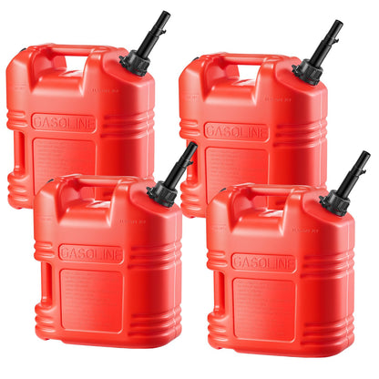 Fuel Container, 19 L, Gas Tank with Spout & Clear Scale, 15 L/min Max Flow Rate, Secure & Leak-proof, Portable Flat Fluid Container for Most Cars Motorcycle ATV UTV, Red, 4 Packs