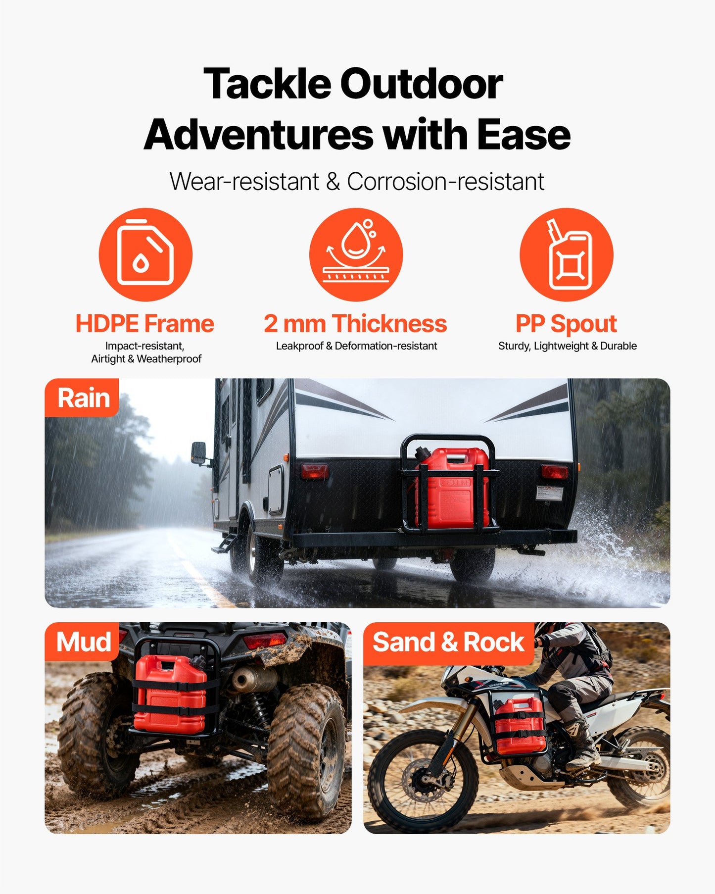 Fuel Container, 9.5 L, Gas Tank with Spout & Clear Scale, 15 L/min Max Flow Rate, Secure & Leak-proof, Portable Flat Fluid Container for Most Cars Motorcycle ATV UTV, Red, 1 Pack