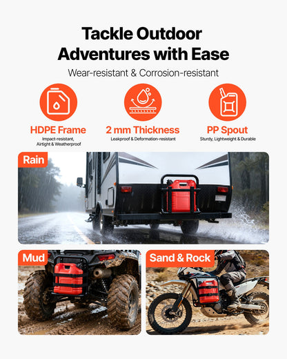 Fuel Container, 9.5 L, Gas Tank with Spout & Clear Scale, 15 L/min Max Flow Rate, Secure & Leak-proof, Portable Flat Fluid Container for Most Cars Motorcycle ATV UTV, Red, 1 Pack