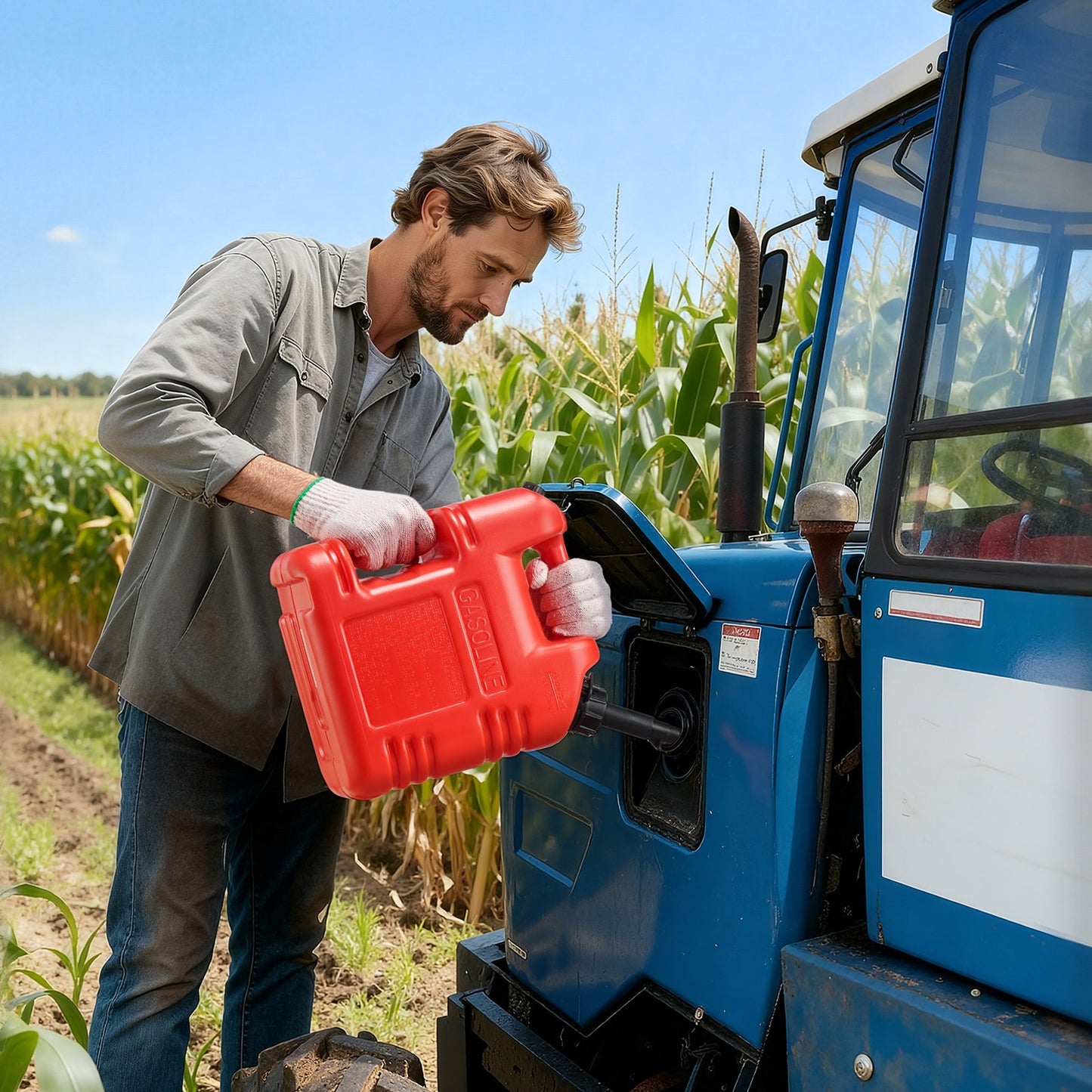 Fuel Container, 9.5 L, Gas Tank with Spout & Clear Scale, 15 L/min Max Flow Rate, Secure & Leak-proof, Portable Flat Fluid Container for Most Cars Motorcycle ATV UTV, Red, 1 Pack