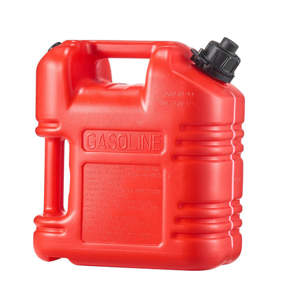 Fuel Container, 9.5 L, Gas Tank with Spout & Clear Scale, 15 L/min Max Flow Rate, Secure & Leak-proof, Portable Flat Fluid Container for Most Cars Motorcycle ATV UTV, Red, 1 Pack