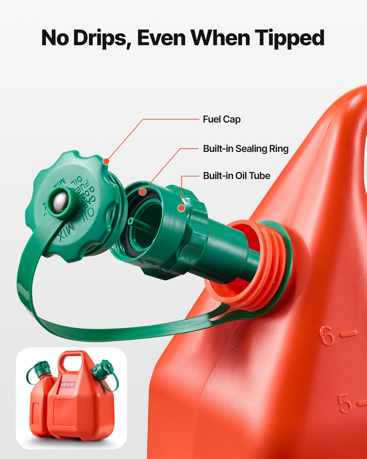 Fuel Container, 6 L, Fuel Tank with Spout & 1.9 L Extra Oil Container, 5.5 L/min Max Flow Rate, Leak-proof and Portable Flat Fluid Container for Most Cars Motorcycle ATV UTV