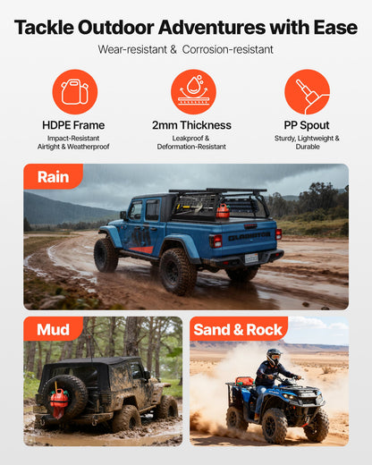 Fuel Container, 6 L, Fuel Tank with Spout & 1.9 L Extra Oil Container, 5.5 L/min Max Flow Rate, Leak-proof and Portable Flat Fluid Container for Most Cars Motorcycle ATV UTV