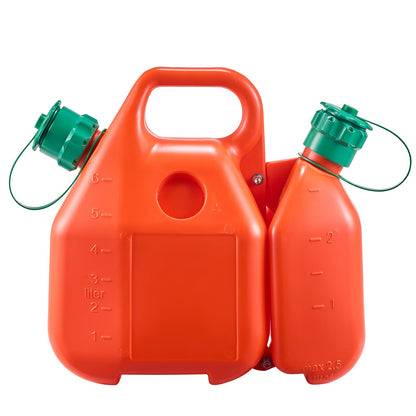 Fuel Container, 6 L, Fuel Tank with Spout & 1.9 L Extra Oil Container, 5.5 L/min Max Flow Rate, Leak-proof and Portable Flat Fluid Container for Most Cars Motorcycle ATV UTV