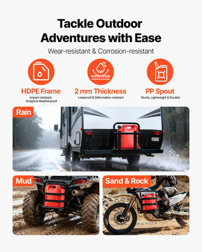 Fuel Container, 19 L, Gas Tank with Spout & Clear Scale, 15 L/min Max Flow Rate, Secure & Leak-proof, Portable Flat Fluid Container for Most Cars Motorcycle ATV UTV, Red, 1 Pack