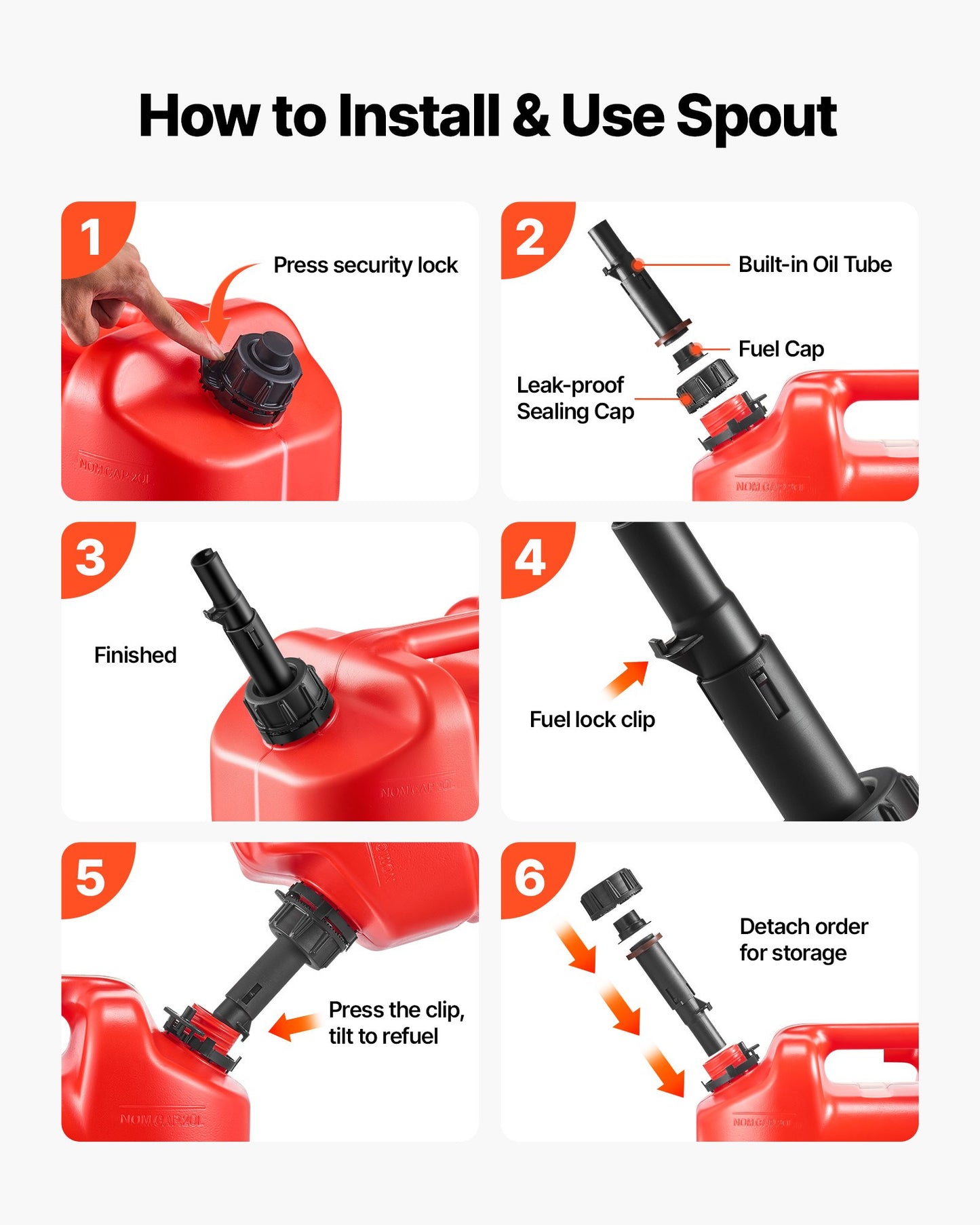 Fuel Container, 19 L, Gas Tank with Spout & Clear Scale, 15 L/min Max Flow Rate, Secure & Leak-proof, Portable Flat Fluid Container for Most Cars Motorcycle ATV UTV, Red, 1 Pack