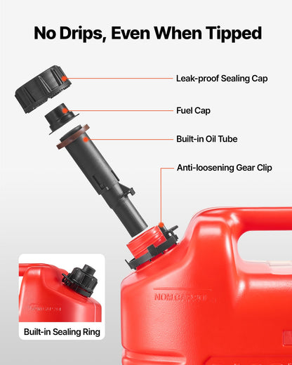 Fuel Container, 19 L, Gas Tank with Spout & Clear Scale, 15 L/min Max Flow Rate, Secure & Leak-proof, Portable Flat Fluid Container for Most Cars Motorcycle ATV UTV, Red, 2 Packs