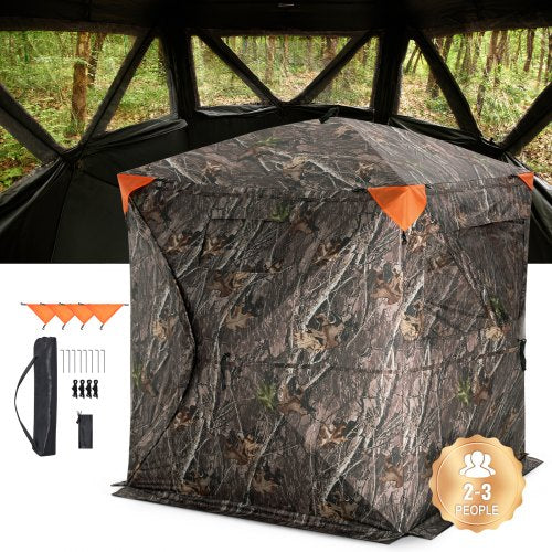 Hunting Blind 270° See Through Ground Blind 3 Windows Mesh for 2-3 Person
