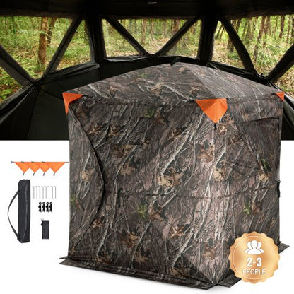 Hunting Blind 270° See Through Ground Blind 3 Windows Mesh for 2-3 Person