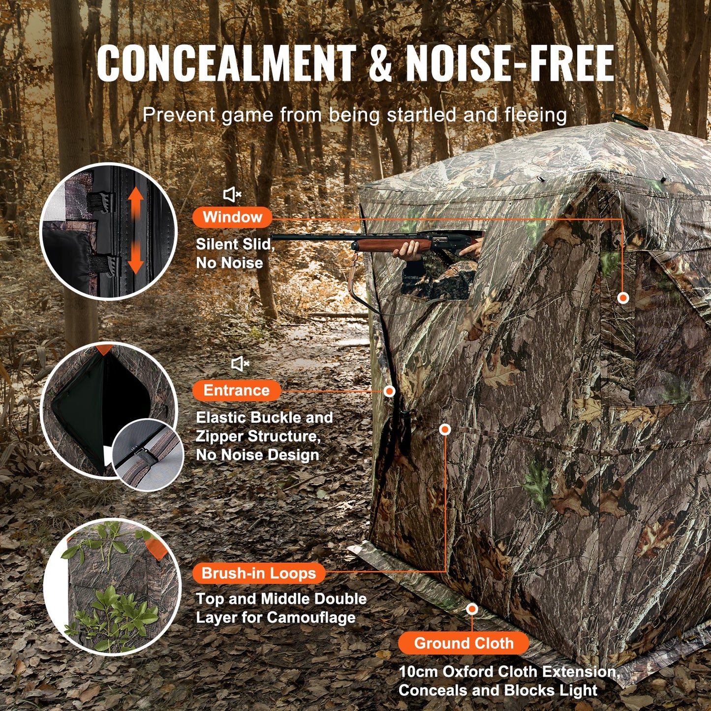 Hunting Blind 270° See Through Ground Blind 3 Windows Mesh for 2-3 Person
