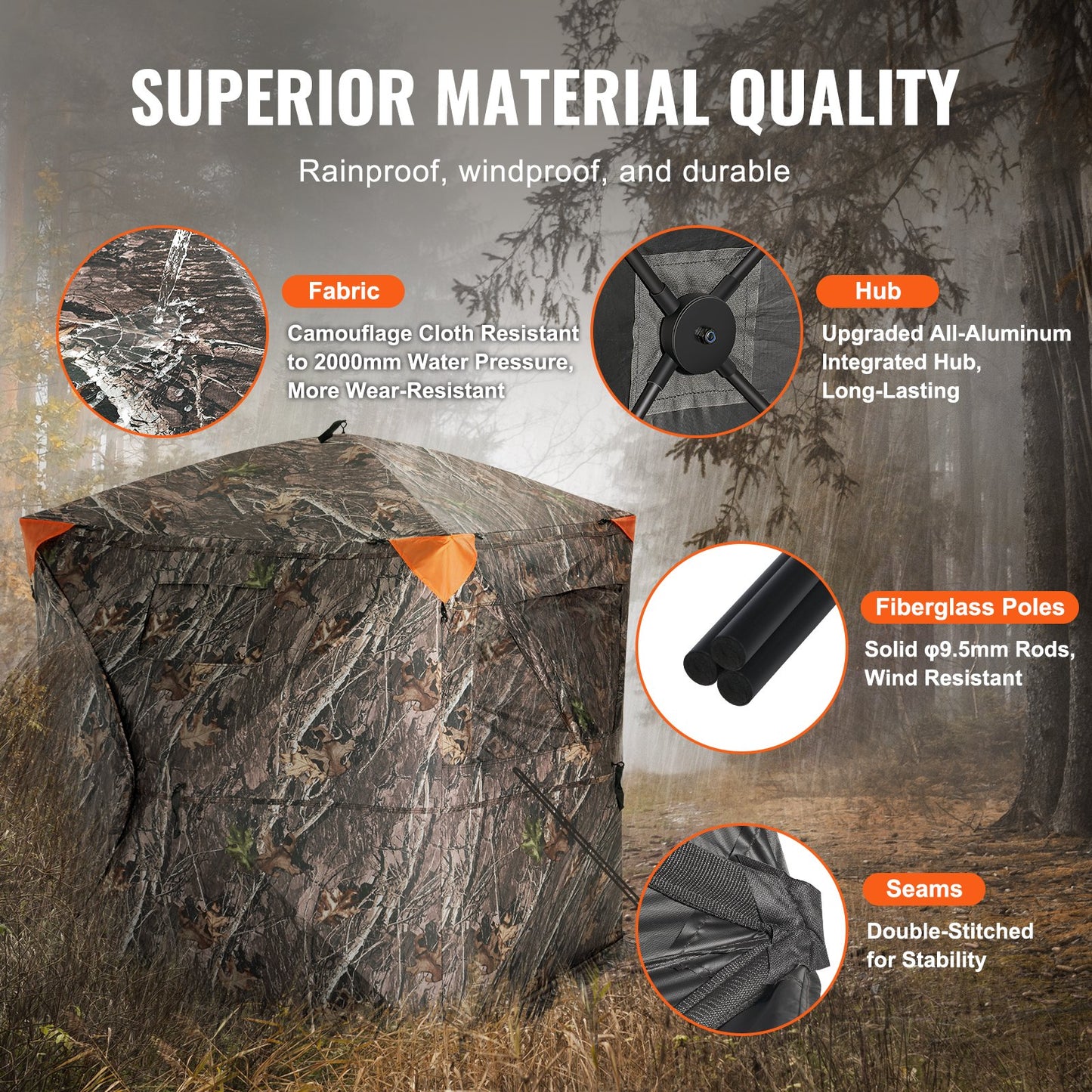 Hunting Blind 270° See Through Ground Blind 3 Windows Mesh for 2-3 Person