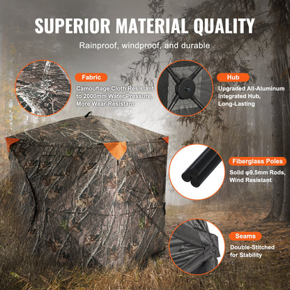 Hunting Blind 270° See Through Ground Blind 3 Windows Mesh for 2-3 Person
